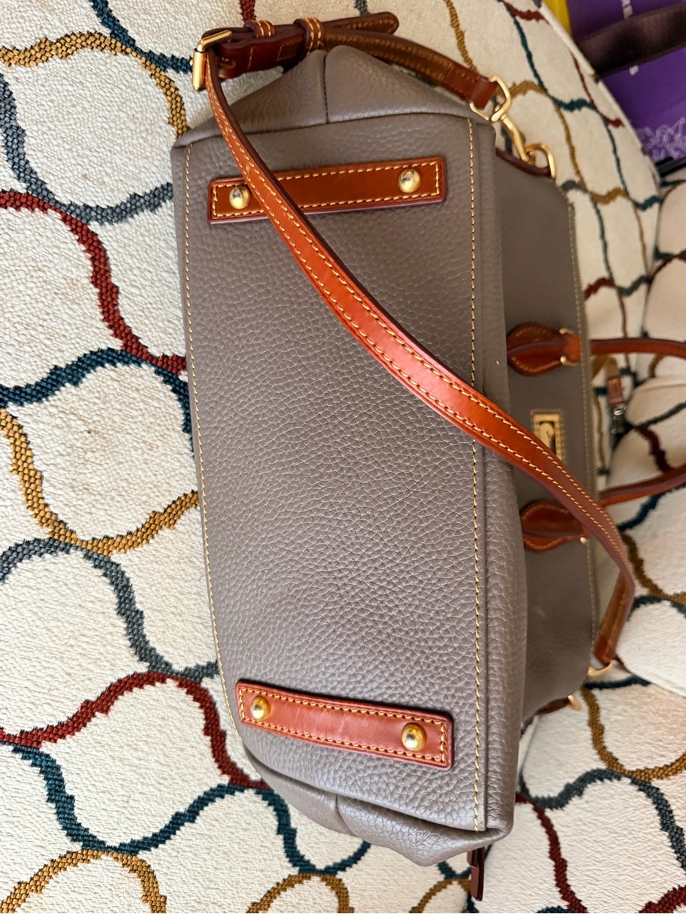 Dooney & Bourke Taupe Satchel with Brown Trim - Picture 5 of 7
